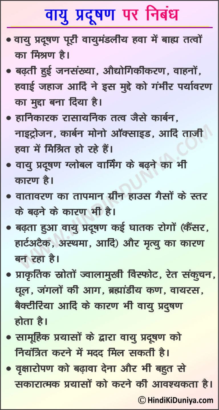  Air Pollution Essay In Hindi Vayu Pradushan
