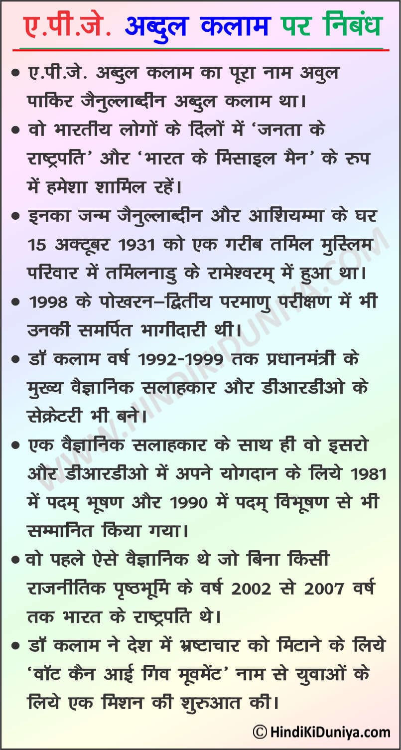 Essay on APJ Abdul Kalam in Hindi