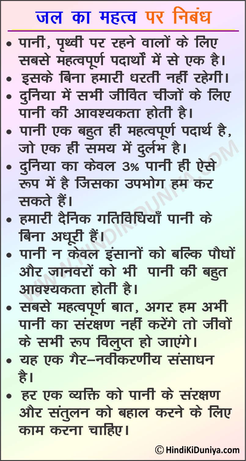 Essay on Importance of Water in Hindi