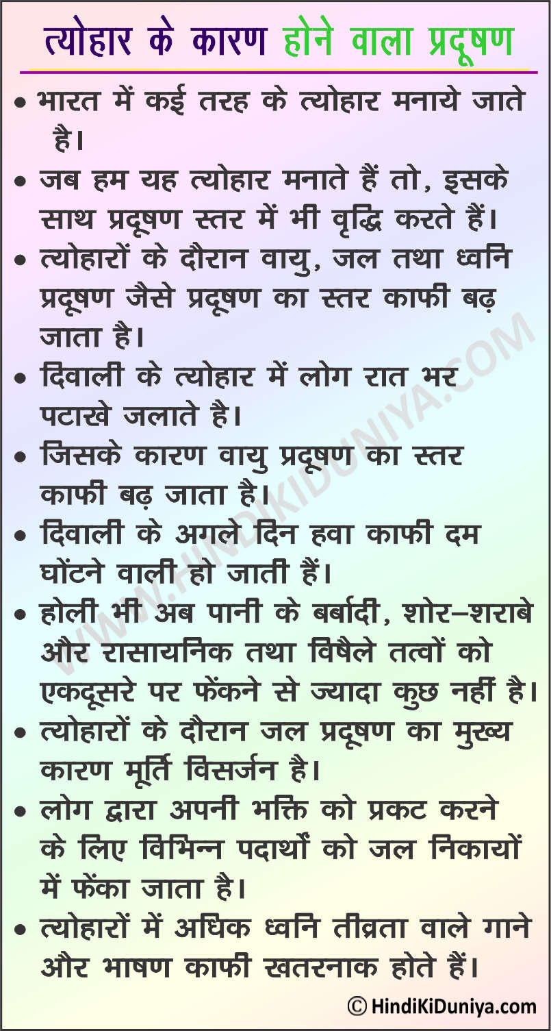 Essay on Pollution Due to Festivals in Hindi