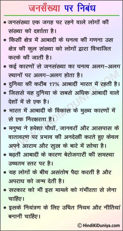 hindi essay in jansankhya