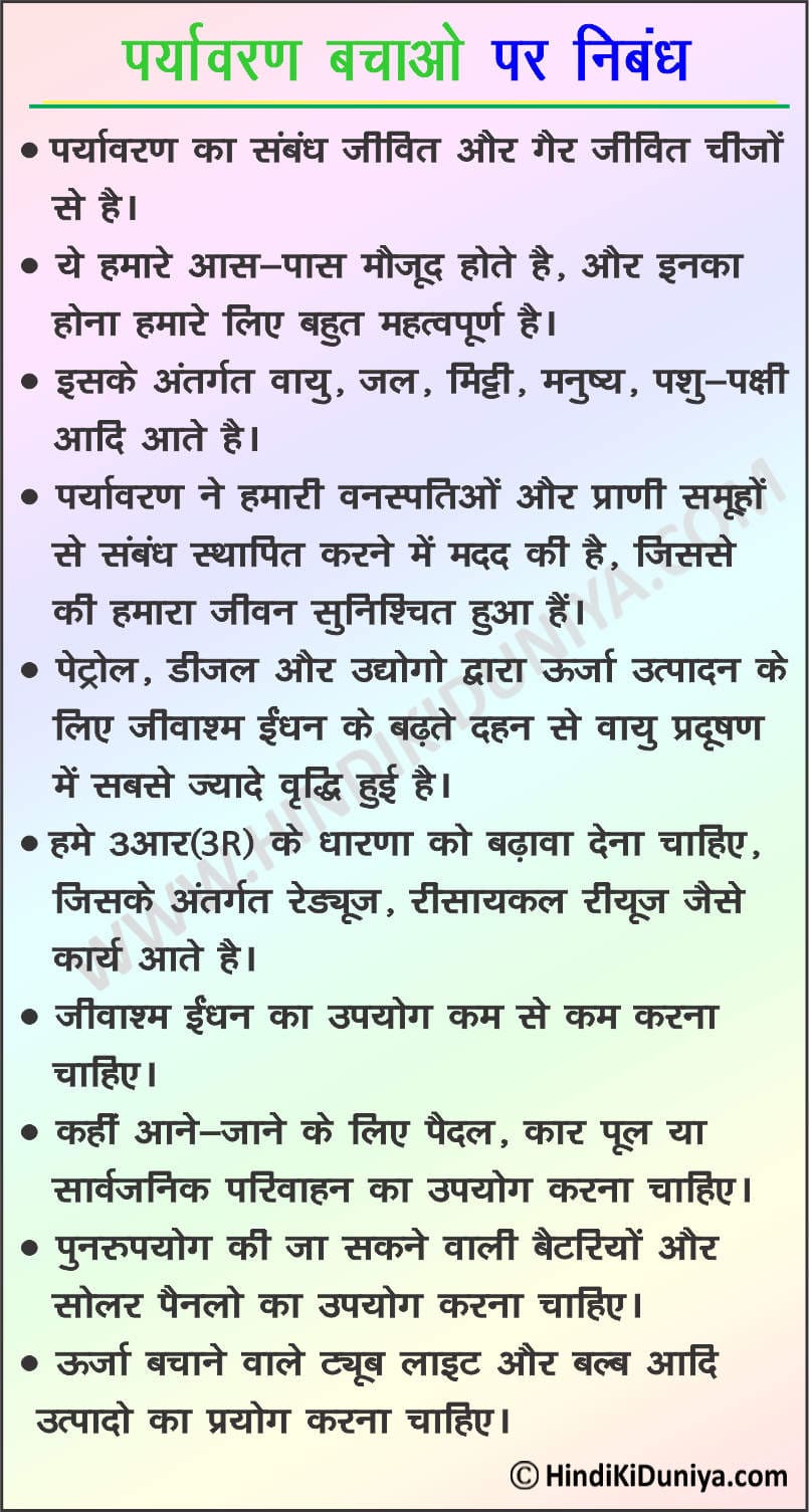 Essay on Save Environment in Hindi