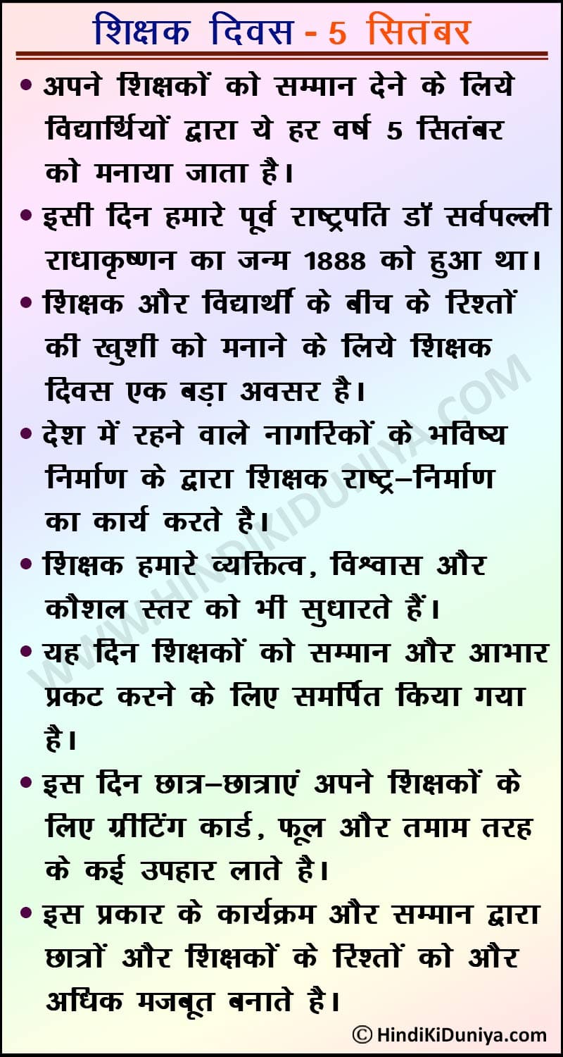 Essay on Teacher's Day in Hindi